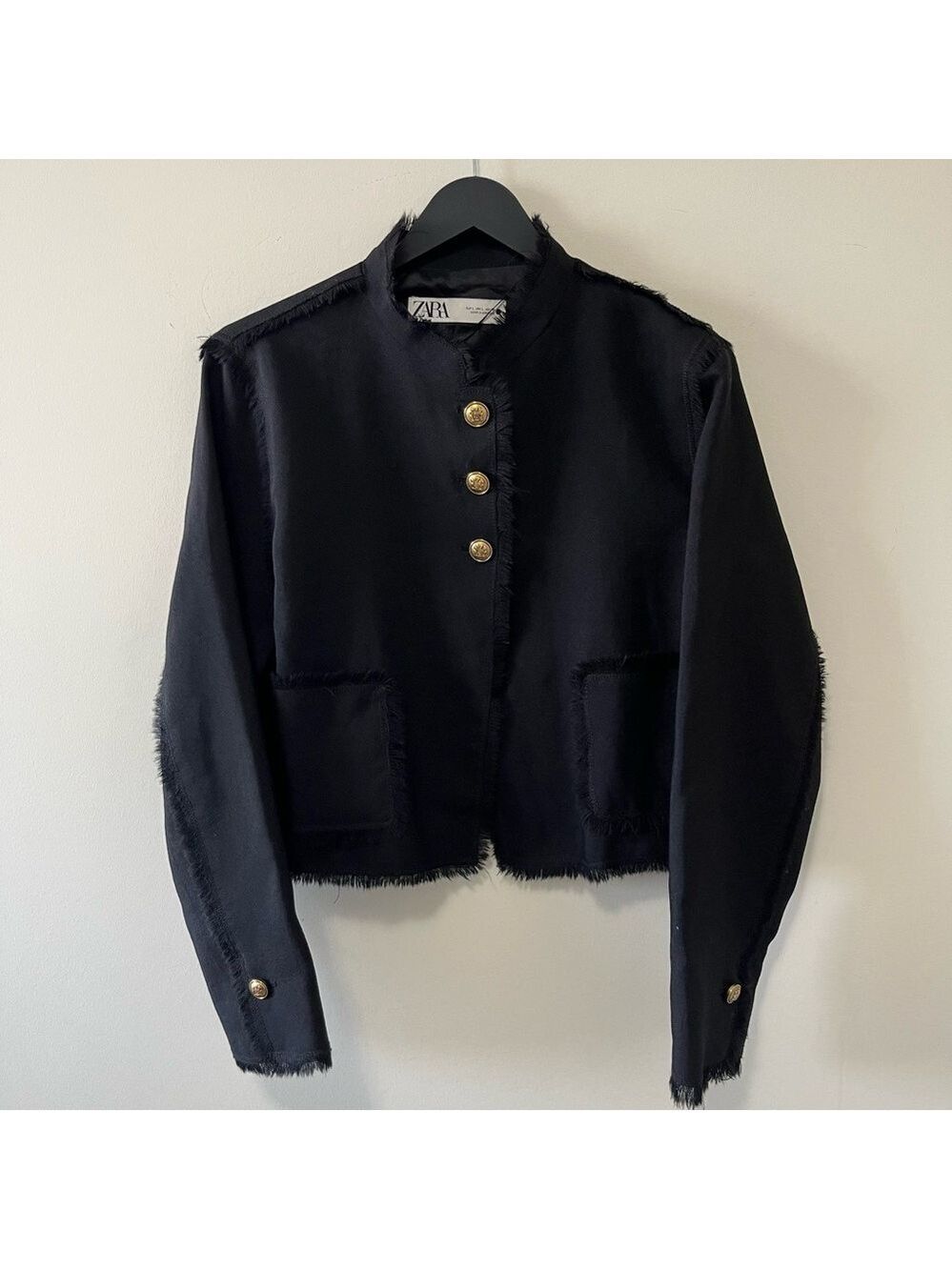 Zara ZW Collection 100% Wool Fringed Cropped Jacket Size L - Picture 6 of 13